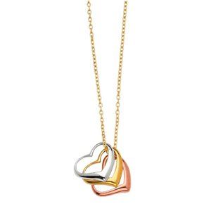 14KT GOLD TRI-COLORED TRIPLE HEART PENDANT LIGHT CHAIN NECKLACE